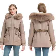Giacca imbottita pesante da donna, parka trapuntato di media lunghezza con cappuccio in pelliccia sintetica, cappotto invernale spesso, cerniera,