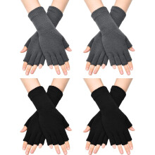 4 paar vingerloze handschoenen voor dames, halfvingerige typhandschoenen met lange polsmanchet, gebreide winterwanten zonder vingers voor dames