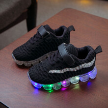 Chaussures UTTOASFAY pour tout-petits, filles et garçons, lumineuses à LED, respirantes, baskets à sequins en maille volante noires, 3,5-4 ans