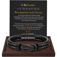 Pulseira masculina trançada em couro marrom – “Eu te amarei para sempre” Pulseira com símbolo do infinito, presente para ele, namorado, pai,