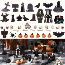 Halloween-minihahmosetti Kallo Varis Hautakivi Lepakko