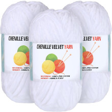 3x100g Velvet Chenille Chunky Yarn for Crocheting, Weaving & Knitting – Soft Baby Blanket & Clothing Yarn, Compatible with All Hooks