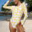Damen-Monokini mit Gänseblümchenmuster, langärmelig, bauchfrei 1