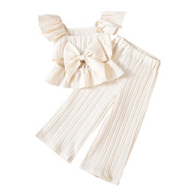 Ediodpoh Kids Casual Set for jenter: Bluse med sløyfe og sparkedrakt med elastisk midje, hvit, 4-5 år