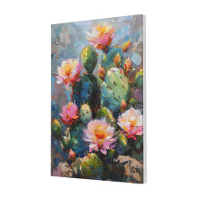 Tableau sur toile Cactus fleuri 40 x 60 cm – Décoration pour la maison, le bureau ou la salle de bain – Cadeau pour les amoureux des cactus et