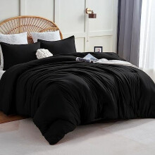 Ensemble de couette noire pour lit simple/simple XL – Couette matelassée 2 pièces, respirante, en alternative au duvet + 1 taie d'oreiller,