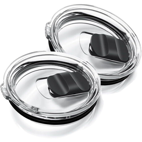 Coperchio magnetico per bicchiere da 30 oz, trasparente con cursore nero.