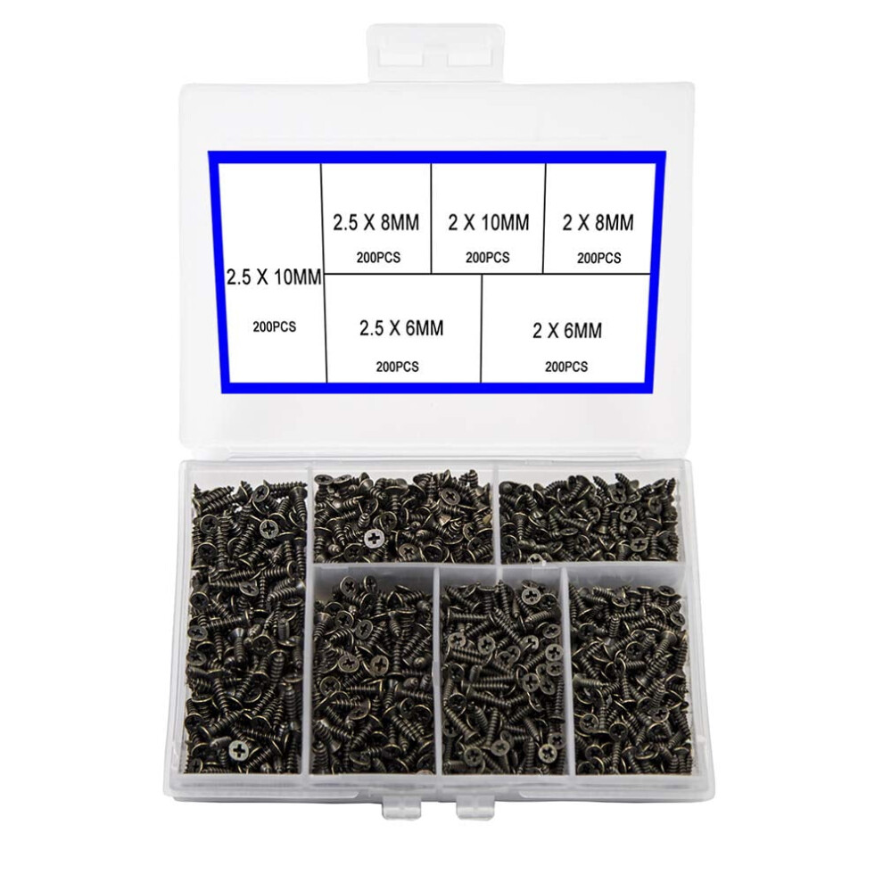 1200Pcs Bronze Phillips Flat Head Self-Tapping Screws For Cabinets, Electronics & Diy Woodworking Â Compatible With Standard Drivers 9426043800925