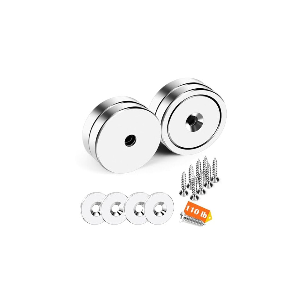 4Pcs 110 Lb Neodymium Round Base Cup Magnets, 1.26", With Countersunk Hole & Stainless Screws Â Compatible With Refrigerator, Office, Craft (Silver) 9426043481025