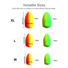 60 PCS Pompano Floats for Fishing Rigs & Fly Fishing – Bright Color, Lightweight EVA Foam, with Tackle Box
