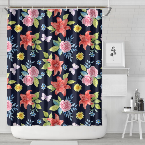 Cortina de chuveiro floral Pioneer Flower 72x84 polegadas com 12