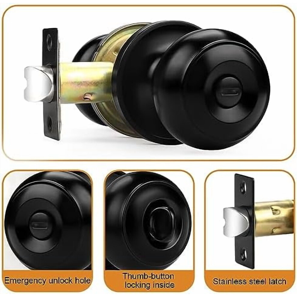 Black Door Knobs, Privacy Door Knob For Bathroom Bedroom, Interior Door Knob With Thumb Turning Locking Button, 4 Pack 9426043920845