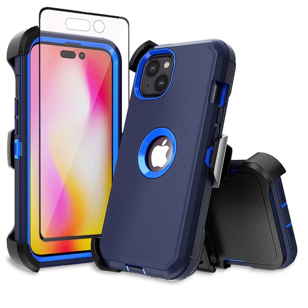 Xhy Iphone 14 Plus Case With Belt Clip, Holster, Screen Protector – Military-Grade Shockproof Armor, Detachable, Blue+ Dark/Blue 9357860910255
