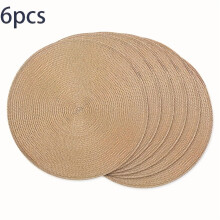 EASTIN 6Pcs Round Plastic Woven Placemats, Washable, Heat-Resistant & Non-Slip, Compatible with Dining Tables