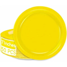 50pcs 7" Yellow Paper Plates – Heavy Duty Disposable Dessert Plates, Compatible with Birthday, BBQ, Picnic & Party Events