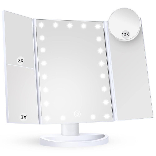 Τριπλός καθρέφτης μακιγιάζ LED με 21 φώτα, 1x/2x/3x/10x