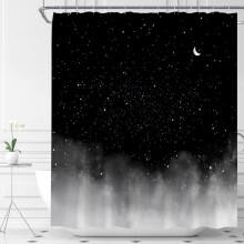 Måne dusjforheng Stjernehimmel Svart stoff 72x72 tommer