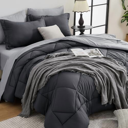 Queen Comforter Set Ultra Soft Grey 7-Piece