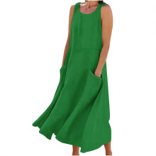 Zomerjurk voor dames, effen, mouwloos, losvallend, casual, lang model met zakken.