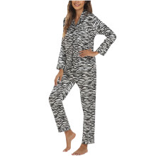 Damespyjamasets: casual top met lange mouwen en lange broek, huispak, 2-delige pyjamaset met lange broek, zwart, S