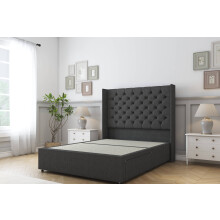 (3' Single, Graphite) Sloomy Dior Dumfries Divan Bed Base No Drawers With 54" Wingback Headboard