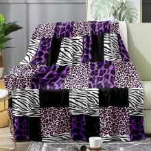 Purple Leopard Throw Blanket, Black & White Zebra, Pink Cheetah Patchwork, Soft Fuzzy Plush Flannel Fleece Blanket, 30"x40", Compatible with