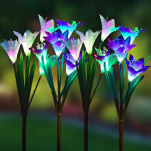 Set van 4 solar tuinlampjes, waterdichte leliebloemen met kleurveranderende LED's, geschikt voor buiten, tuin, terras, gazon en kerstdecoratie.