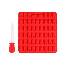 Moule à chocolat ours 53Cavities en silicone, moule à bonbons gélifiés, plateau à glaçons pour biscuits et gelées (rouge, avec compte-gouttes)