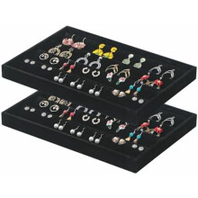 2 bandejas apilables de terciopelo negro para pendientes, soporte y expositor de joyas para el hogar/tienda – Compatible con pendientes estándar