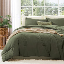 Set copripiumino matrimoniale king size – 3 pezzi, verde oliva, prelavato, morbido e leggero, adatto a tutte le stagioni, imbottitura sintetica,