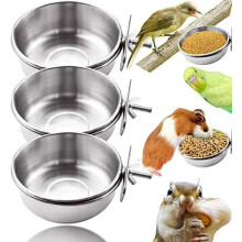 3-Pack Stainless Steel Bird Bowls with Clamp, Compatible with Cockatiel, Budgie, Conure, Macaw, Parakeet & Small Animals