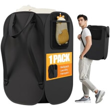 76L Collapsible Backpack Laundry Bag – Heavy Duty Polyester Oxford, Adjustable Strap, Mesh Pocket, Compatible with College/Travel/Apartment
