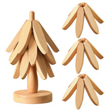 Walnut Wood Insulation Pad Set – 3/4/5 Natural Wooden Trivets + 1 Foldable Stand, Compatible with Hot Dishes, Pots, Bowls, Teapots, Hot Pots