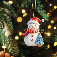 Colgante acrílico de muñeco de nieve navideño – Adorno para espejo retrovisor del coche y árbol de Navidad, regalo de decoración festiva para