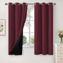 100% Blackout Thermal Curtains, Grommet Top, Burgundy, 2 Panels (42x68"), Compatible with Winter Bedroom & Living Room