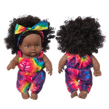 2025 Upgraded 8" Black Soft Baby Doll for Girls 1-5, Realistic Curly Hair Vinyl Toy, Compatible with All Doll Accessories
