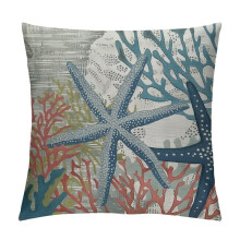 Set kussenhoezen met blauw strandthema – print met oceaan, schelpen, zeesterren en koraal, nautische zomerdecoratie, geschikt voor
