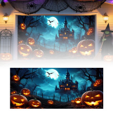 Décoration de porte de garage d'Halloween 2,1 x 4,9 m – Fond de chaudron de sorcière, Décoration intérieure/extérieure, Bannière de fête