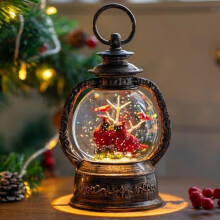 Linterna navideña con forma de bola de nieve, agua brillante y cardenal con música, linterna iluminada con USB/funciona con pilas para decoración