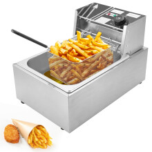 6.3QT Commercial Electric Deep Fryer Stainless Steel Countertop Restaurant Kitchen 2500W