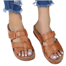 Sandali marroni da donna, sandali per donna, sandali piatti da donna alla moda con soletta in schiuma, ciabatte, sandali da donna, calzature marroni5