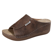 Ediodpoh Damemode Ensfarvet Lædertå Tykk Sål Casual Sandaler og Hjemmesko Dame Hjemmesko Brun_002 9