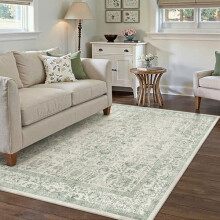 Sage Green 3x4 Washable Area Rug – Vintage Distressed, Non-Slip, Low Pile, Neutral Floral Farmhouse Mat for Entryway, Kitchen, Bedroom, Laundry &