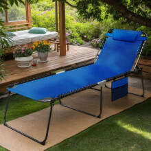 4 Position Folding Lounge Chaise, Patio Chair with Adjustable Backrest and Footrest for Outdoor as Garden, Backyard, Porch, Navy