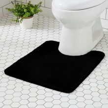 U-vormige toiletmat 24x20 cm – Zwart, dik, elastisch schuim, ultrazacht, antislip, sneldrogend, absorberend en wasbaar microvezelmatje