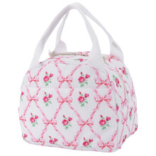 Sac à lunch matelassé en velours côtelé, sac de pique-nique à imprimé floral, joli sac Bento rembourré (rouge)