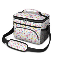 Sac à lunch isotherme à motif floral pour femmes et hommes – Étanche, bandoulière réglable, 25,4 x 17 x 20,3 cm, compatible avec les boîtes