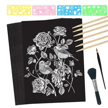 Conjunto de Papel para Desenho com Raspadinha – 50 Folhas Pretas A4 com Canetas Adesivas