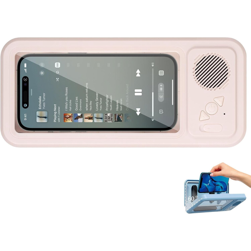 Upgraded Waterproof Speaker Phone Holder, Ipx4 Fog-Resistant, 360 Rotatable, Fits All Smartphones, Wall Mount For Bathroom/Kitchen (Pink) Pink 9149926195801