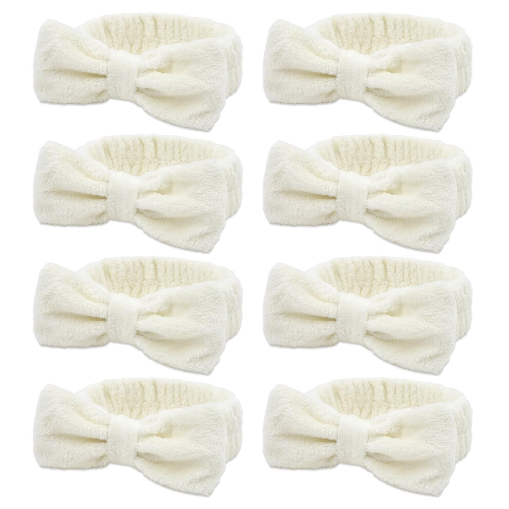 Unisex White Bachelorette Party Favor Set: Bride & Bridesmaid Spa Headbands, Skincare Headbands For Women, Creamy Bow Headbands